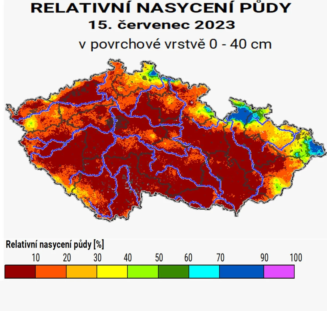 Relative soil saturation in July 2023. CzechGlobe: 