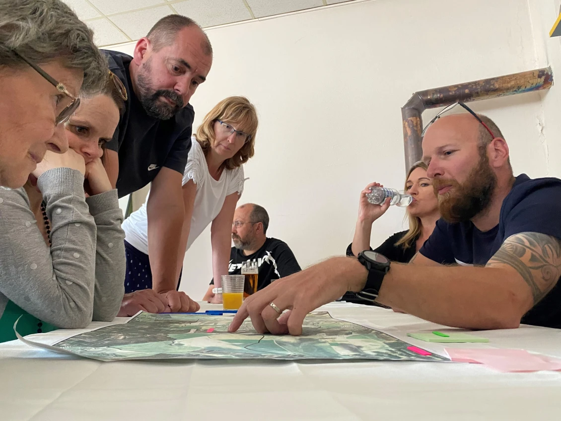 Dan Pánek with the inhabitants of Němčice during the June participatory workshop 